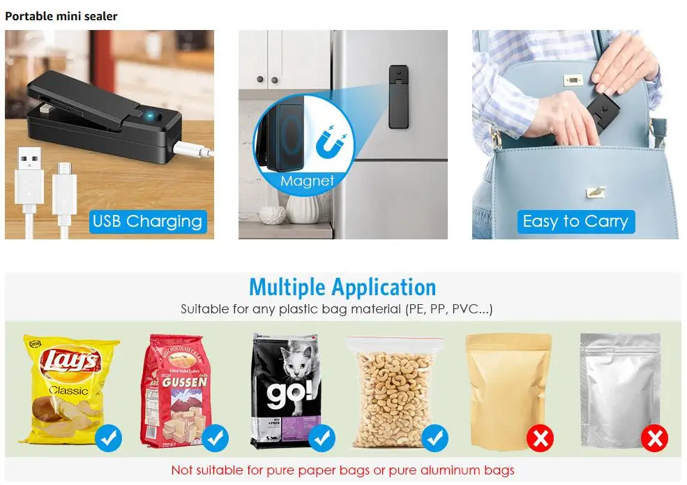 2-in-1 Mini Bag Sealer & Cutter (Rechargeable Portable)