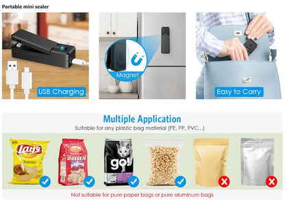2-in-1 Mini Bag Sealer & Cutter (Rechargeable Portable)