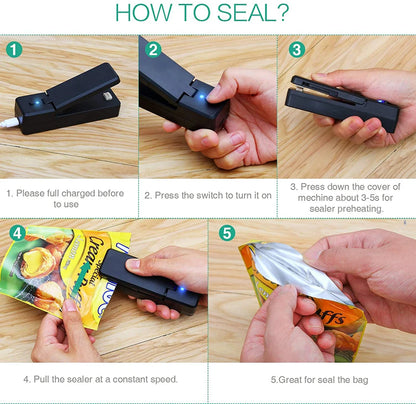 2-in-1 Mini Bag Sealer & Cutter (Rechargeable Portable)