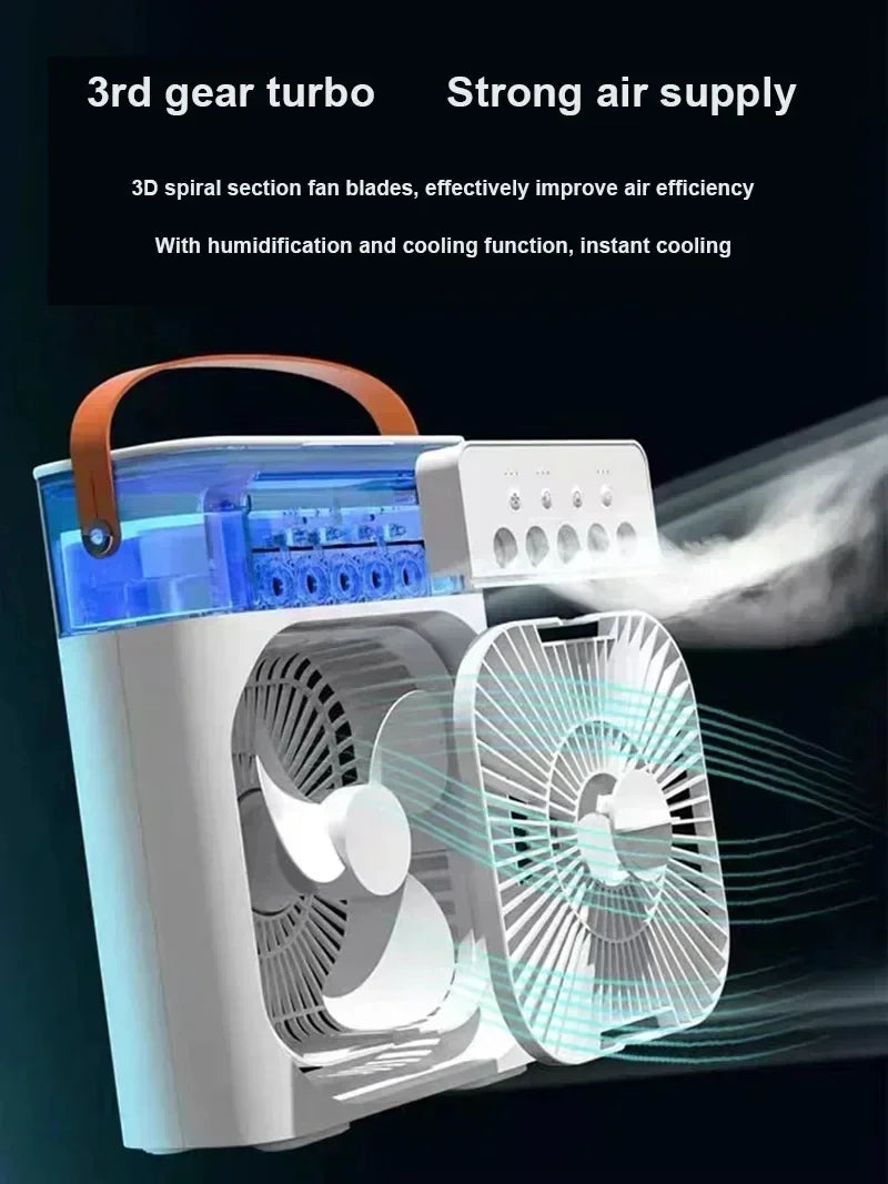 3-in-1 Portable Mini Air Cooler Fan with LED Light & Humidifier