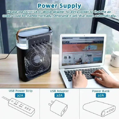 3-in-1 Portable Mini Air Cooler Fan with LED Light & Humidifier