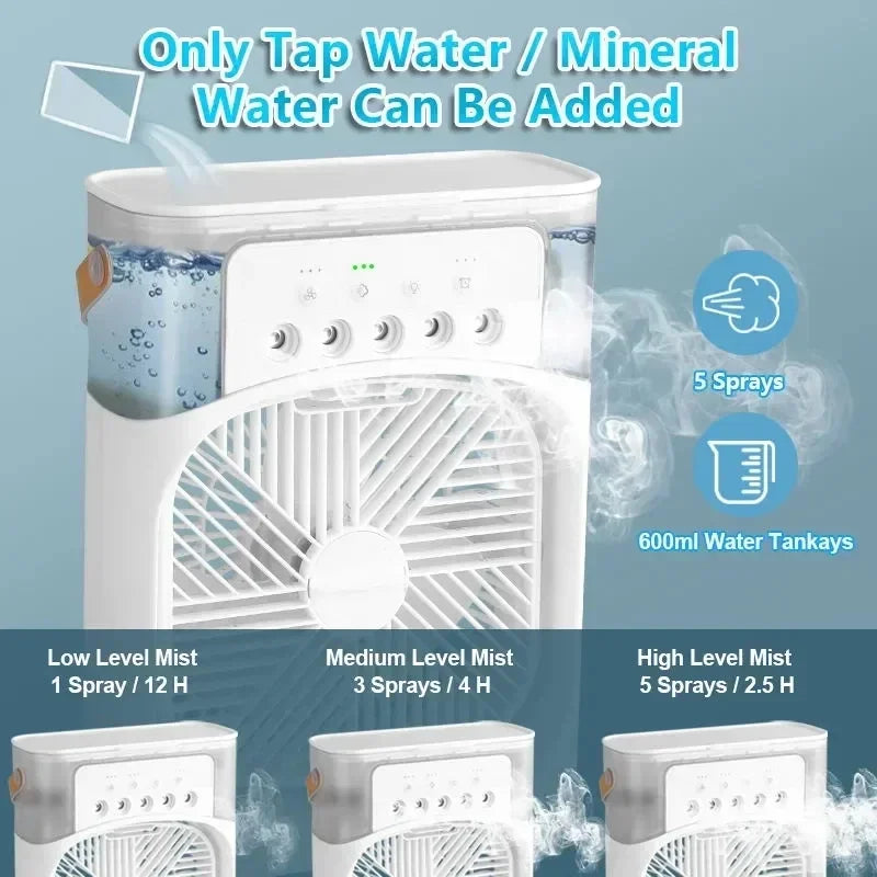 3-in-1 Portable Mini Air Cooler Fan with LED Light & Humidifier