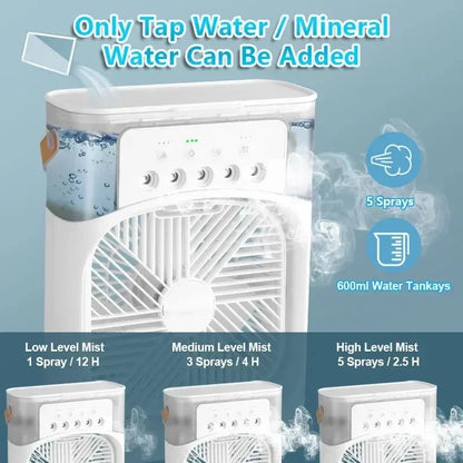 3-in-1 Portable Mini Air Cooler Fan with LED Light & Humidifier
