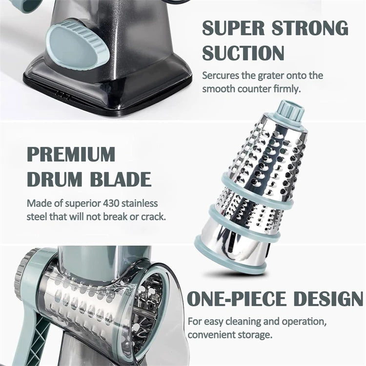 3-in-1 Rotary Cheese Grater & Vegetable Slicer (Manual)