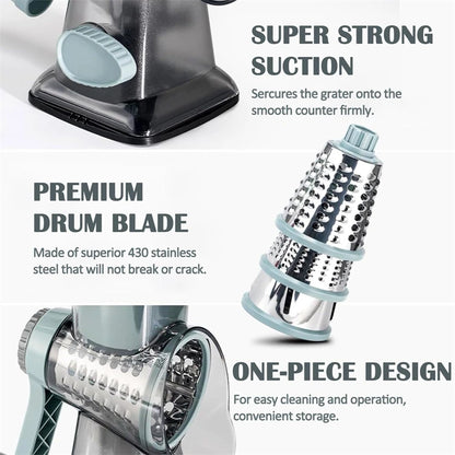 3-in-1 Rotary Cheese Grater & Vegetable Slicer (Manual)