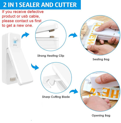 2-in-1 Mini Bag Sealer & Cutter (Rechargeable Portable)