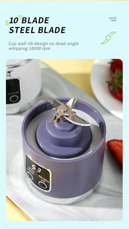 Portable 10-Blade Juicer Blender (450ml, USB Rechargeable)