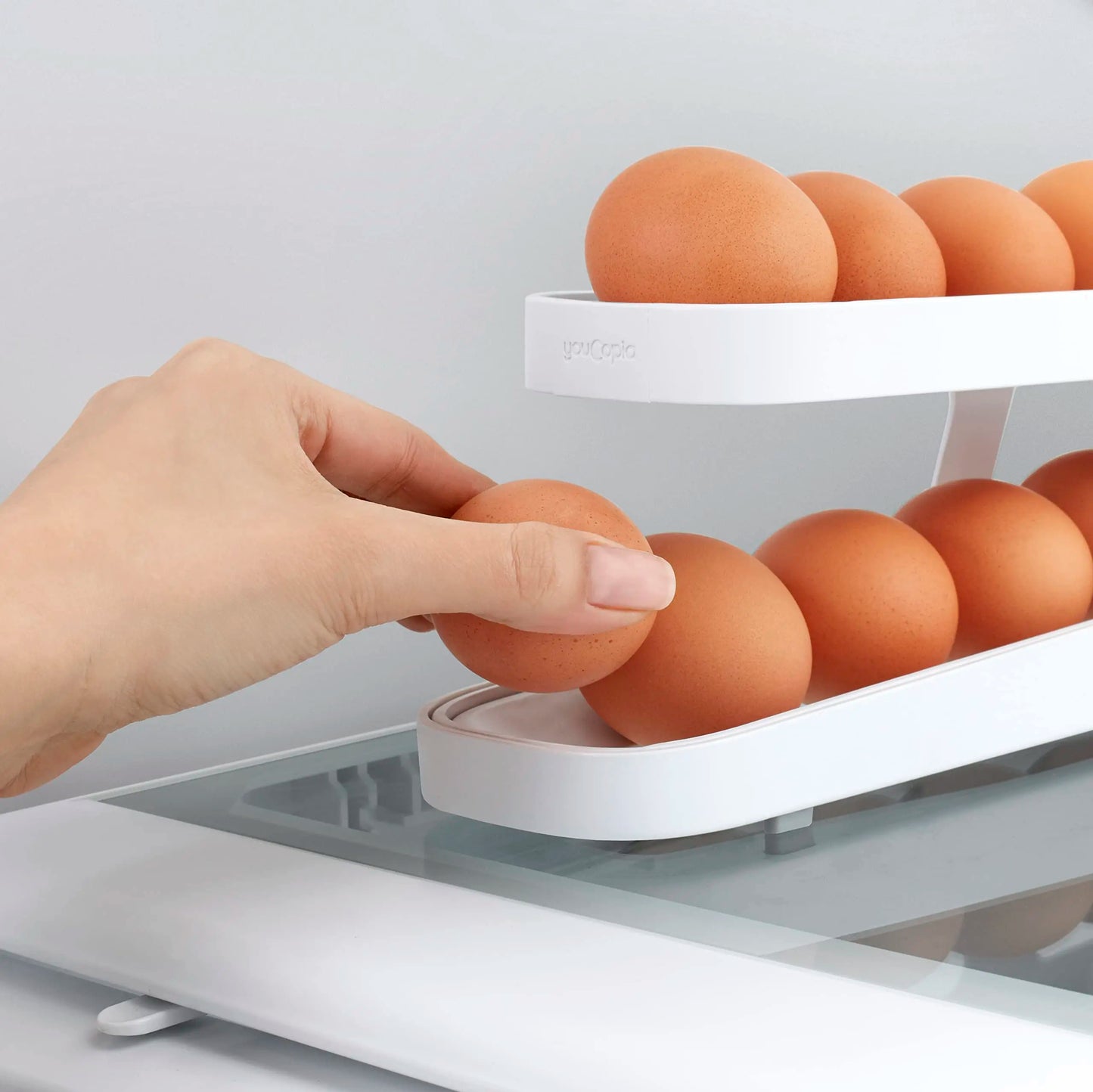 Automatic Rolling Egg Holder for Refrigerator Storage