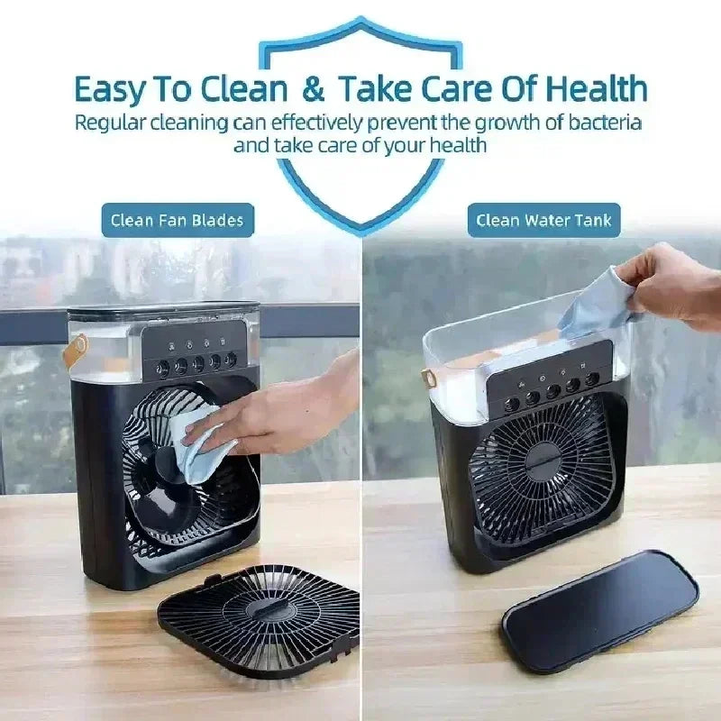 3-in-1 Portable Mini Air Cooler Fan with LED Light & Humidifier