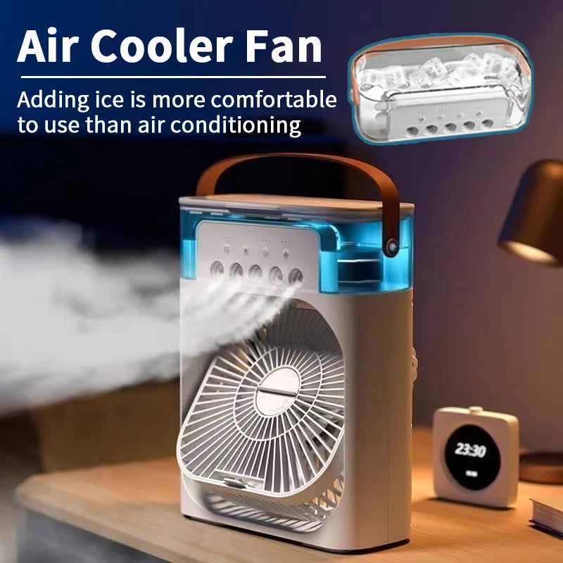3-in-1 Portable Mini Air Cooler Fan with LED Light & Humidifier