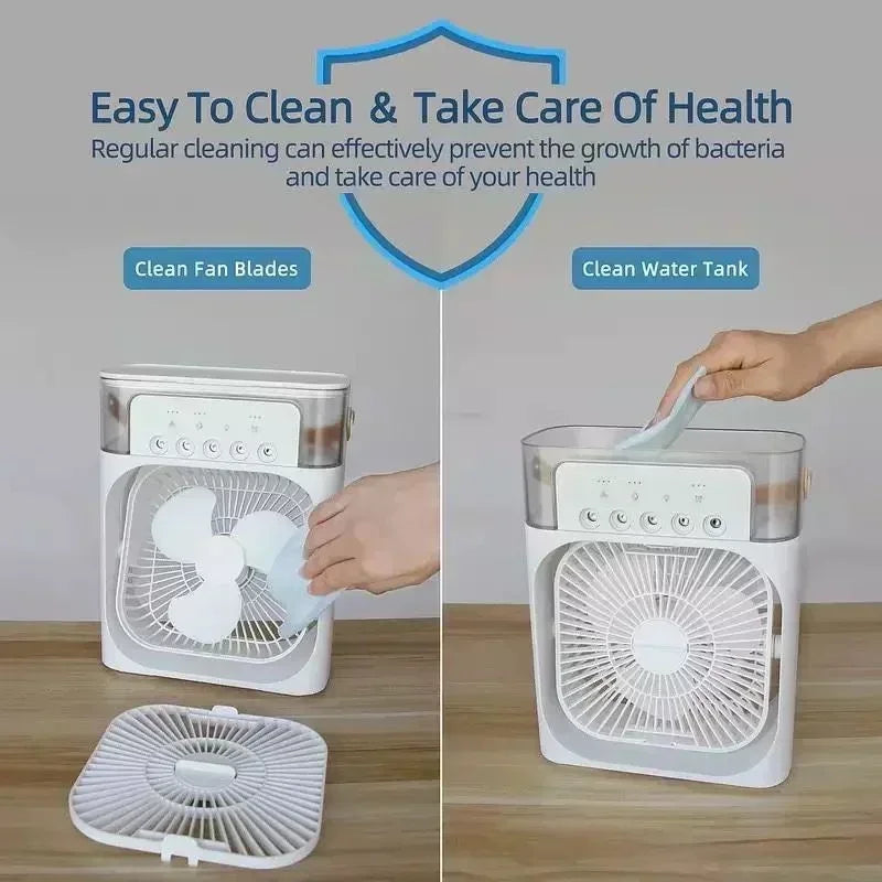 3-in-1 Portable Mini Air Cooler Fan with LED Light & Humidifier