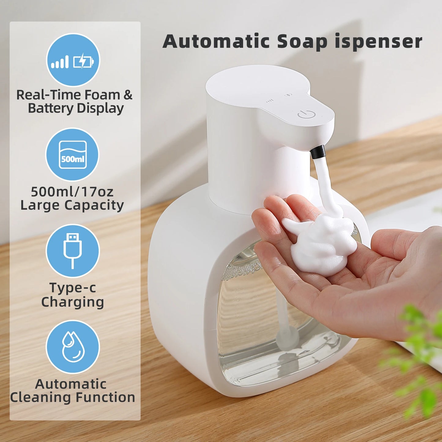 Automatic Foam Soap Dispenser (Wall Mounted, 500ml)