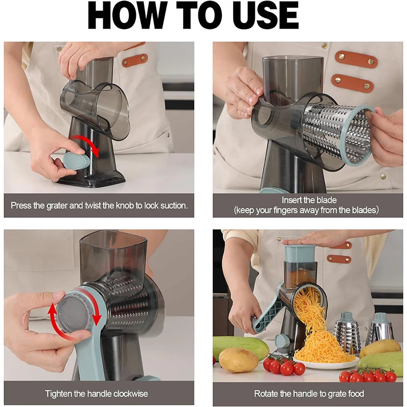 3-in-1 Rotary Cheese Grater & Vegetable Slicer (Manual)