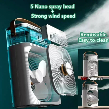 3-in-1 Portable Mini Air Cooler Fan with LED Light & Humidifier