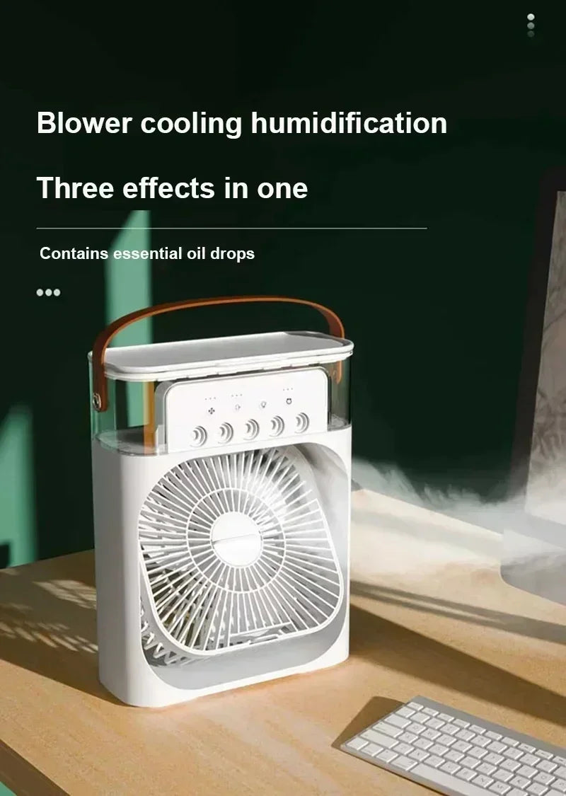 3-in-1 Portable Mini Air Cooler Fan with LED Light & Humidifier
