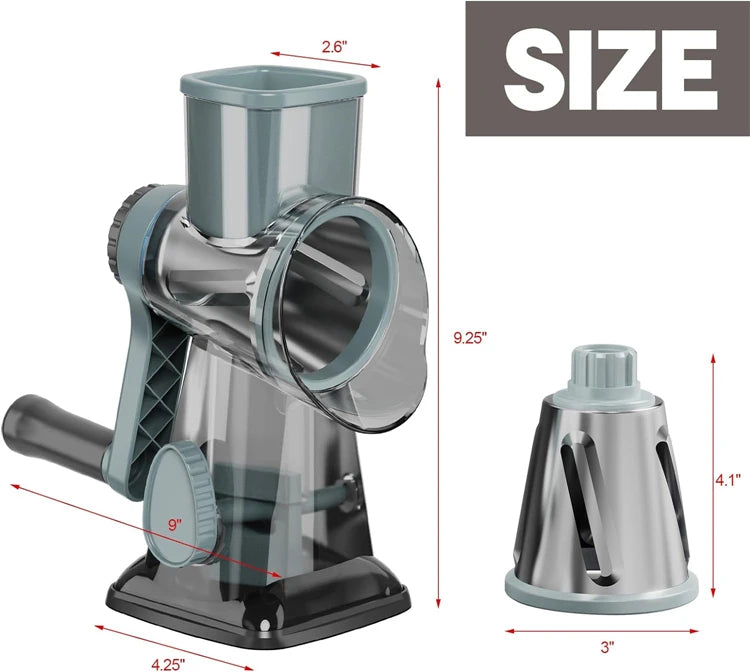 3-in-1 Rotary Cheese Grater & Vegetable Slicer (Manual)