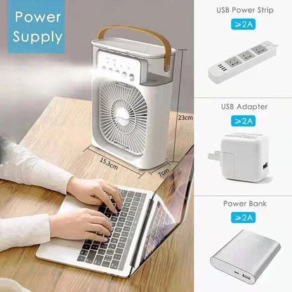 3-in-1 Portable Mini Air Cooler Fan with LED Light & Humidifier